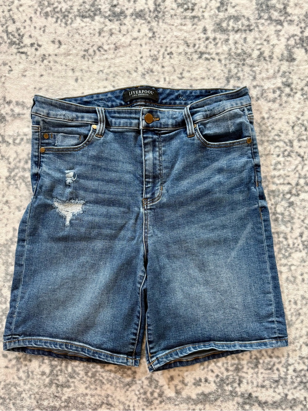 Liverpool Mid-Rise Distressed Denim Shorts